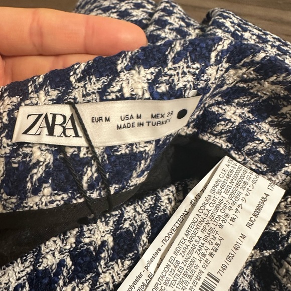 NWT ZARA Blue Buttoned Houndstooth Pants Size: M - Picture 11 of 11